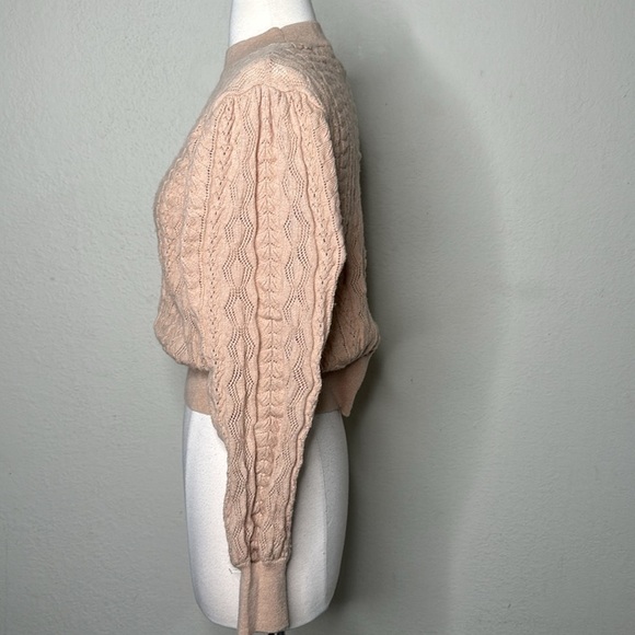 Demylee x J. Crew Limited Edition Pointelle Puff Sleeve Wool Sweater Camel MED - Picture 10 of 14